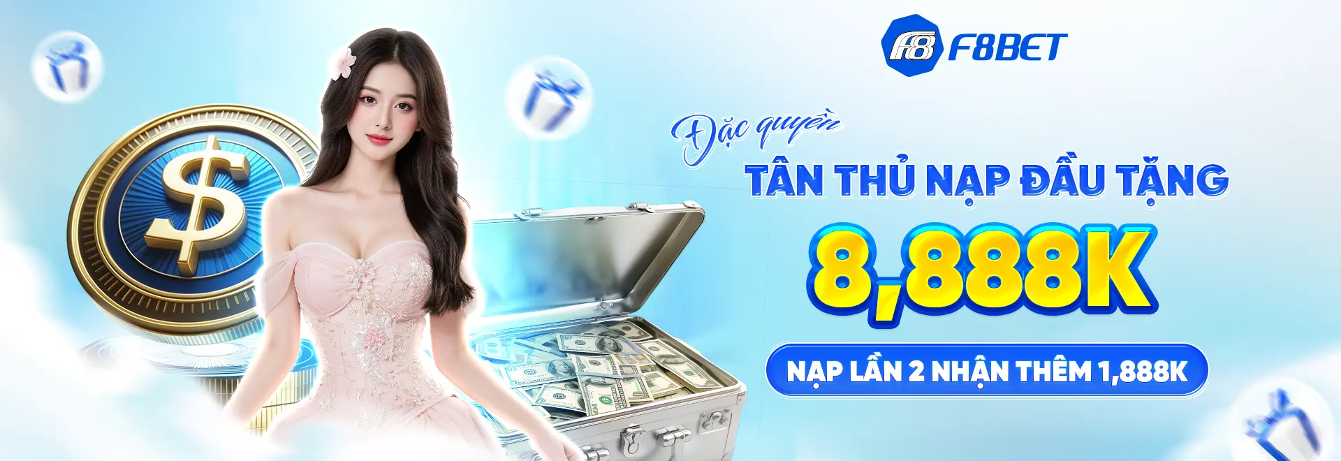 F8bet banner đặc quyền tân thủ nạp đầu tặng 8888k